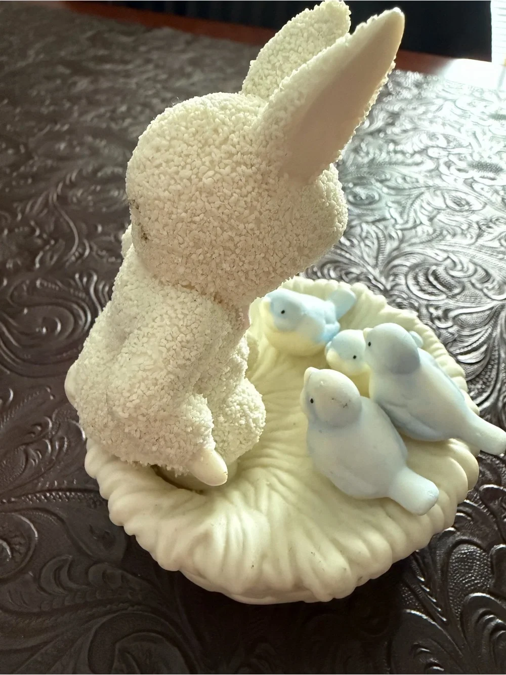 Dept 56, “Snuggling Snowbird”Bird Nest Figurine with Light Blue Birds